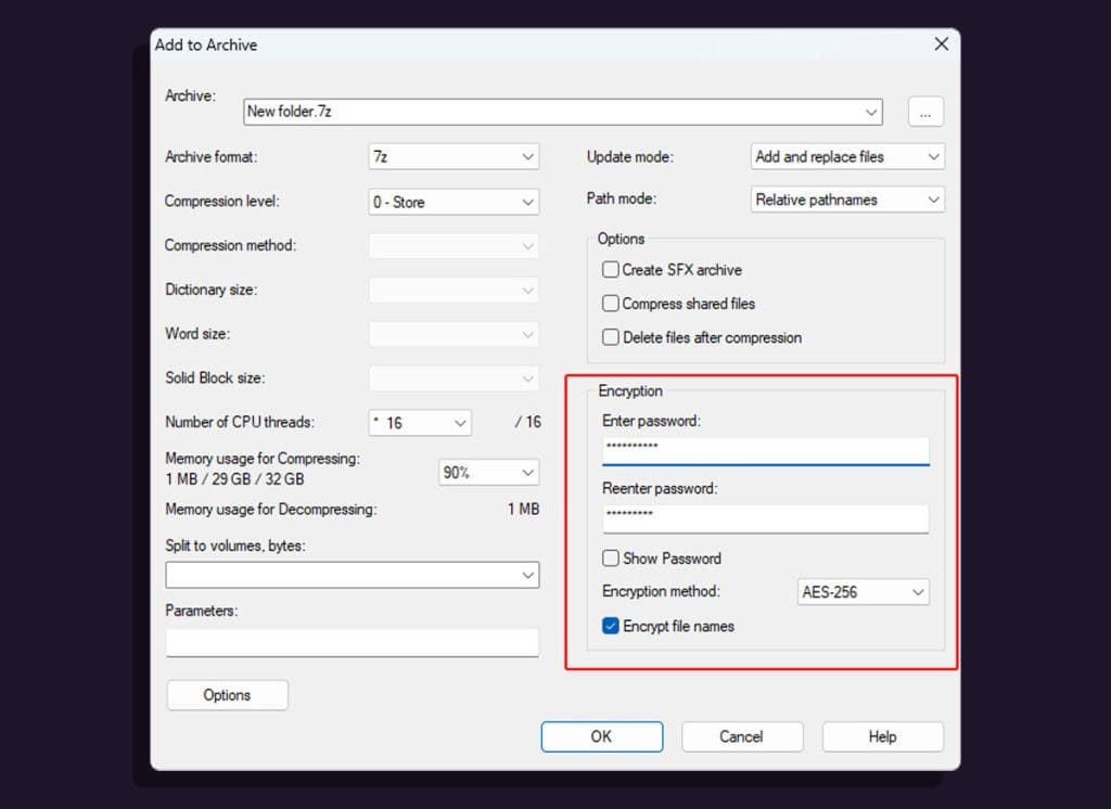 رمز گذاشتن روی فایل فشرده