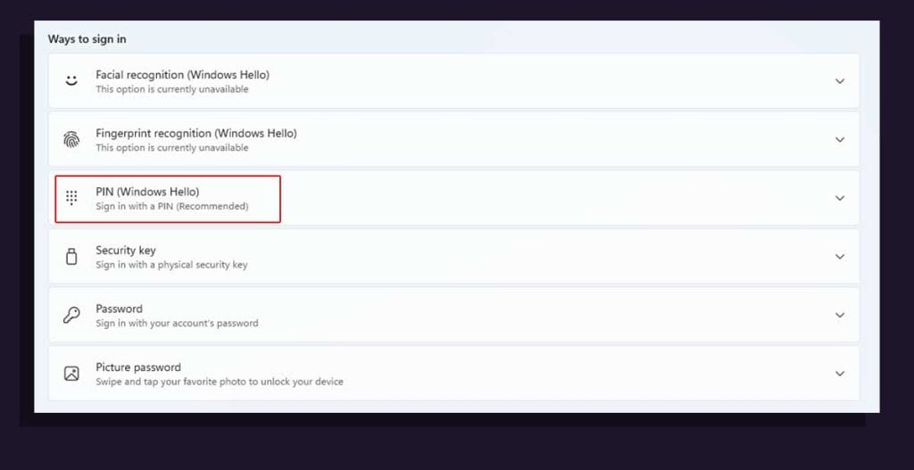 فعال‌سازی Windows Hello PIN